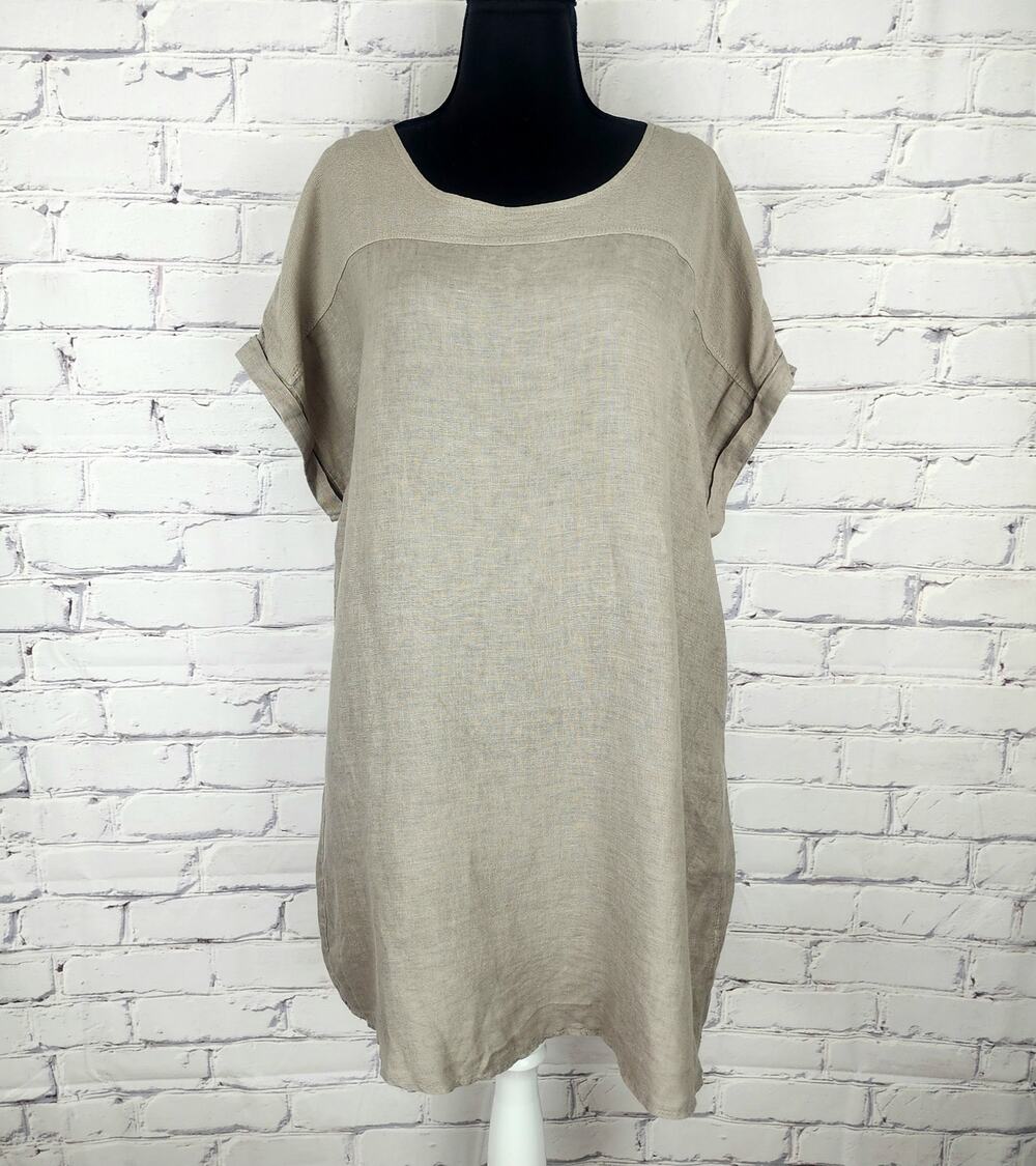 Lungo L'arno 100% linen shift dress / tunic Womens 1X lagenlook bohochic
